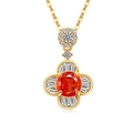 Squisita collana con quadrifoglio dorato, grande zircone rosso e pietre bianche - Color Oro 18K (Zirconia Rosso Granato)