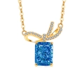 S925 silver necklace with rectangular blue gemstone and sparkling bow pendant - 18K Gold Color (Deep Sea Blue Zirconia)