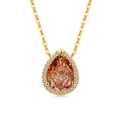 Elegant champagne pear cut crystal necklace with gold finish and halo stones - 18K Gold (Champagne Zirconia)