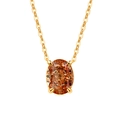 Minimalist gold necklace with a large oval orange-brown gemstone pendant in 4-prong setting - 18K Gold Plated (Champagne Zirconia)