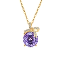 Elegante gouden strikhalsketting met een ronde paarse edelsteen en glanzende accenten - 925 zilver / 18K Goud Kleur (Paarse Zirconia)