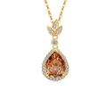 Elegante collana placcata in oro con gemma d'ambra a goccia e dettagli a forma di foglia - Color Oro 18K (Zirconia Champagne)