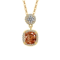 Gold pendant necklace with cushion-cut orange gemstone and halo diamond accents - 18K Gold Tone (Champagne Zirconia)