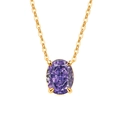 Elegant gold chain necklace featuring an oval purple gemstone in a classic 4-prong setting - 18K Gold Tone (Purple Zirconia)