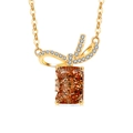 Golden bow necklace with a large rectangular champagne crystal and zircon accents - 18K Gold Color (Champagne Zirconia)