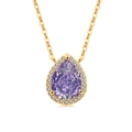 Elegant gold S925 sterling silver necklace with pear-shaped purple gemstone halo pendant - 18K Gold (Purple Zirconia)
