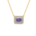 Elegant gold necklace featuring a rectangular purple gemstone pendant with double diamond halo - 18K Gold Plated (Purple Zirconia)