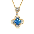 Collana con ciondolo a fiore in zaffiro blu e zirconi bianchi con finitura oro - Color Oro 18K (Zirconia Blu Mare Profondo)