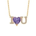 Goldene Herz-Halskette mit lila Edelstein und glitzerndem I Love You Zirkonia-Anhänger - 18K Vergoldet (Violetter Zirkonia)