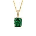 Elegant gold necklace featuring a rectangular green emerald pendant with small diamonds - 18K Gold Color (Emerald Green Zirconia)