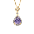 Elegante collana placcata oro con gemma viola a goccia e dettaglio foglia di diamante - Placcato Oro 18K (Zirconia Viola)