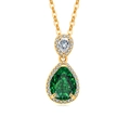 Elegant emerald teardrop pendant necklace with halo crystals on a thin gold chain - 925 Silver / 18K Gold Color (Emerald Green Zirconia)