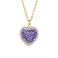 Goldene Halskette mit herzförmigem lila Edelsteinanhänger und Diamant-Halo-Rahmen - 18K Goldfarbe (Violetter Zirkonia)