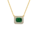 Square emerald cut green gemstone pendant necklace with double halo diamond setting in gold - 18K Gold Color (Emerald Green Zirconia)