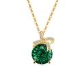 S925 zilveren ketting in goud met ronde smaragdgroene steen en strikdetail - 925 zilver / 18K Goud Kleur (Smaragdgroene Zirconia)