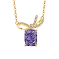 Elegant gold S925 silver necklace with purple rectangular gem and bow pendant - 18K Gold Plated (Purple Zirconia)