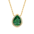 Elegant gold S925 silver necklace with pear-cut green emerald pendant and halo diamonds - 18K Gold Color (Emerald Green Zirconia)