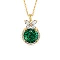 Elegant gold necklace featuring a round green gemstone pendant with a bow detail - 925 Silver / 18K Gold Color (Emerald Green Zirconia)