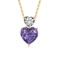 Elegant gold chain necklace with purple and white heart-shaped gemstone pendants - Silver Tone (Purple Zirconia)