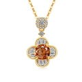 Pendente quadrifoglio dorato con pietra champagne centrale e diamanti baguette - Color Oro 18K (Zirconia Champagne)