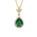 Collana in oro con pendente a goccia di smeraldo e aureola di zirconi bianchi - Color Oro 18K (Zirconia Verde Smeraldo)