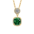 Double layered gold necklace with square green emerald pendant and diamond halo finish - 18K Gold Tone (Emerald Green Zirconia)
