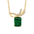 Elegant gold bow necklace with a radiant emerald-cut green stone and pavé crystal accents - 18K Gold Color (Emerald Green Zirconia)