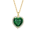 Exquisite 18K Goldherz-Halskette mit Smaragd-Edelstein und Diamant-Halo-Rahmen - 18K Goldton (Smaragdgrüner Zirkonia)