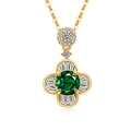Collana in oro di lusso con pendente a quadrifoglio in pietra verde e pietre laterali - Color Oro 18K (Zirconia Verde Smeraldo)