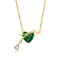 Exquisite Goldkette mit herzförmigem smaragdgrünem Stein und kleinem Schleifenanhänger - 18K Goldfarbe (Smaragdgrüner Zirkonia)