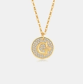 Detail van s925 sterling zilveren gouden G-letter hanger met witte zirkonia's - 925 zilver / 18K Goud (Letter G)