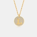 Detailweergave van de s925 zilveren vergulde ketting met een met kristallen bezette letter L - 925 zilver / 18K Goud (Letter L)