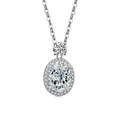 Oval halo pendant necklace with sparkling centerpiece in silver finish for women - Platinum (White Zircon)