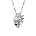 Silver heart pendant necklace with floral accent, zircon stone, and small pearl detail - Platinum Tone (White Zirconia)