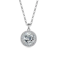 Classic silver halo pendant necklace with a round brilliant cut center moissanite - Platinum (White Zircon)