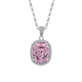 Elegante collar con gema rosa de talla cojín y halo de diamantes en cadena de plata - Platino (Zirconia Rosa)
