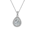 Collana con gemma a goccia, castone testurizzato radiale e contromaglia con zirconi - Platino (Zirconia Bianca)