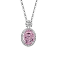 Elegant silver pendant necklace featuring an oval pink gemstone with diamond halo setting - Platinum (Pink Zircon)