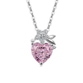 Silver necklace with a heart-shaped pink gemstone and floral sparkling accents - Platinum (Pink Zirconia)