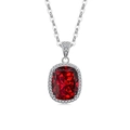 Elegante collar de plata con colgante de rubí de talla cojín y micro diamantes brillantes - Platinado (Zirconia Roja)
