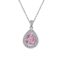 Elegante collana con gemma rosa a forma di pera e bordo testurizzato in argento - Platino (Zirconia Rosa)