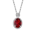 Elegant oval ruby-colored pendant necklace with silver chain and white zircon accents - Platinum Color (Ruby Red Zirconia)