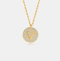 Gedetailleerde weergave van de s925 zilveren ronde hanger met een met kristal gezette V - 925 zilver / 18K Goud (Letter V)