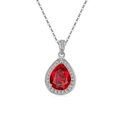 Collana con ciondolo a rubino rosso a forma di pera e catena d'argento lucida - Platinato (Zirconia Rossa)