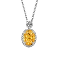 Elegant silver necklace with oval yellow gemstone and white diamond halo pendant - Platinum Color (Golden Yellow Zirconia)