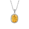 Collar de plata con colgante de piedra amarilla talla cojín y halo de diamantes - Tono Plateado (Zirconia Amarillo Dorado)