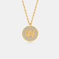 Detail van de gouden S925 zilveren ketting met ronde zirkonia hanger en de letter W - 925 zilver / 18K Goud (Letter W)