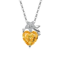 Heart-shaped yellow crystal pendant necklace with diamond floral accent and silver chain - Platinum Color (Golden Yellow Zirconia)