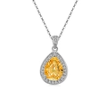 Elegante collana a goccia in argento con un ciondolo di pietra gialla a pera - Colore Platino (Zirconia Dorata)