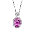 Collier en argent avec pendentif ovale en pierre rose et halo de petits diamants - Platine (Zirconia Fuchsia)